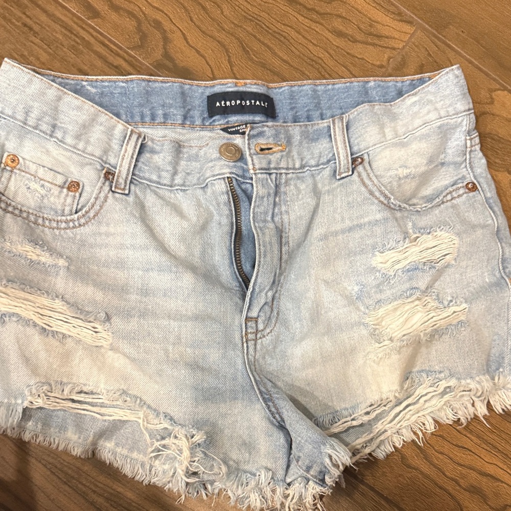 Aeropostale Light Wash Distressed Denim Shorts